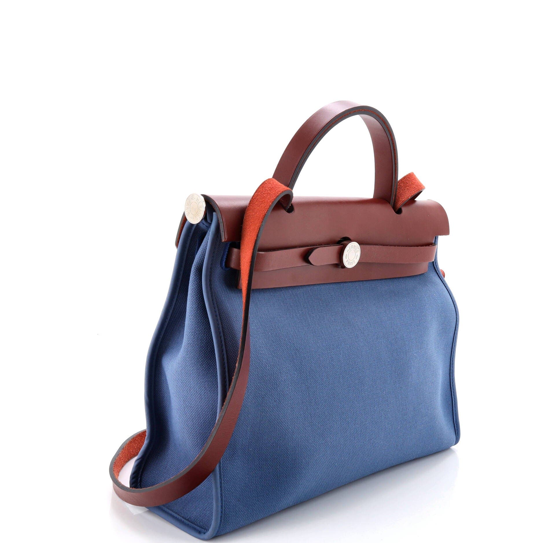 Pre-Owned Hermes Herbag Zip Leather and Toile 31, Alternate, color, Bleu Agate