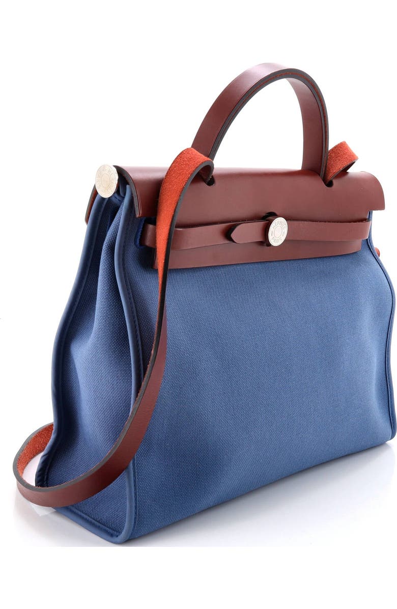 Pre-Owned Hermes Herbag Zip Leather and Toile 31, Alternate, color, Bleu Agate