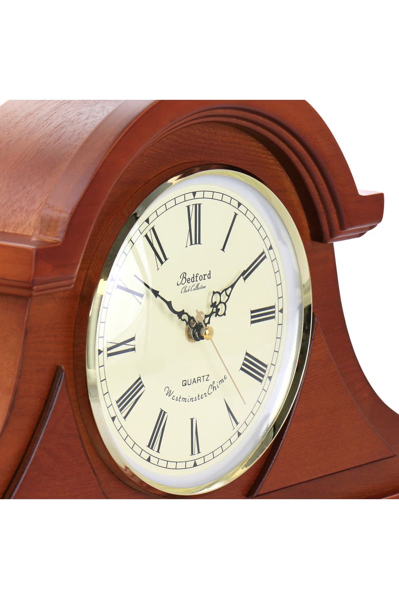 17.75in Tambour Mantel Clock with Chimes, Alternate, color, Mahogany