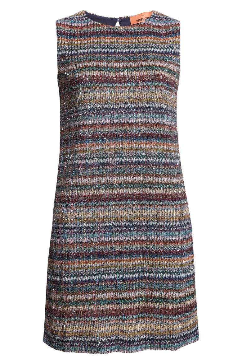 Sequin Metallic Jacquard Stripe Minidress, Alternate, color, SMSQW-MULTI BLUE RED BEIGE