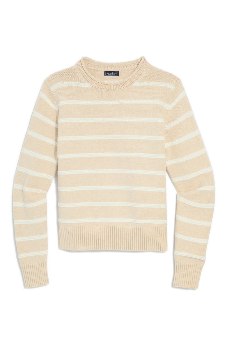 Striped Cotton Crewneck Sweater, Alternate, color, OATMEAL HEATHER STRIPE