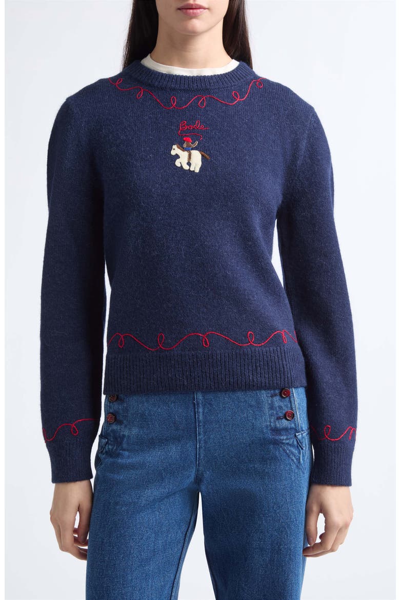 Cowboy Appliqué Alpaca & Merino Wool Sweater, Main, color, NAVY