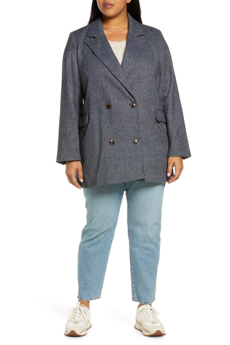 Double Breasted Blazer, Alternate, color, NAVY HERRINGBONE DONAGAL