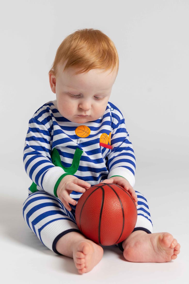 Stripe Knit Longall with Elephant & Basketballs, Alternate, color, Royal & White Stripe