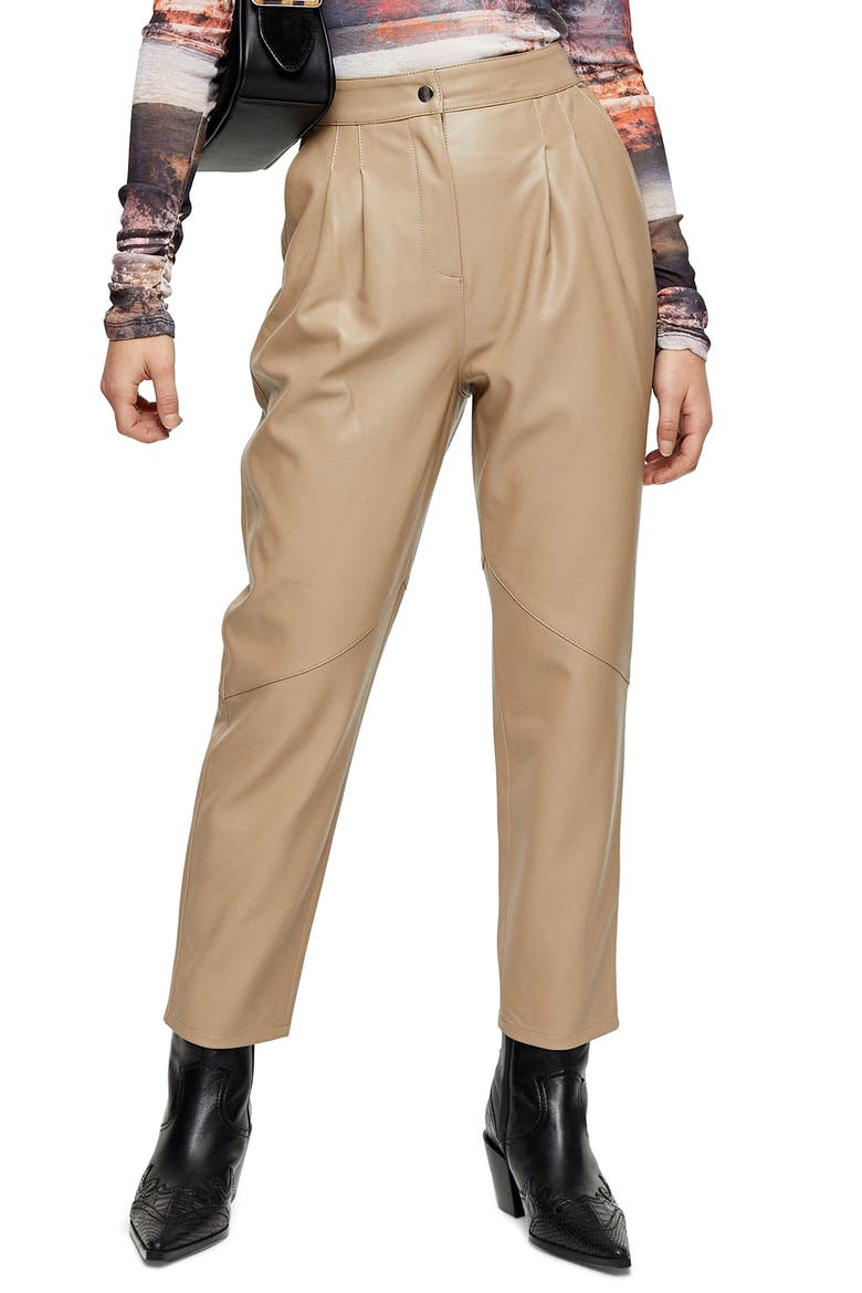 Faux Leather Peg Trousers, Main, color, CAMEL