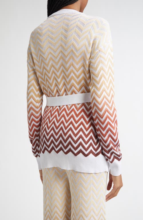 Missoni Gradient Chevron Stripe Belted Cardigan In Brown