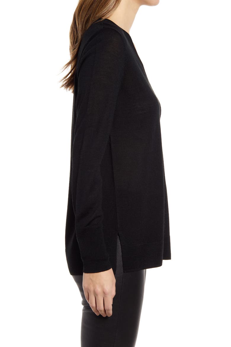 V-Neck Merino Wool Blend Sweater, Alternate, color, BLACK