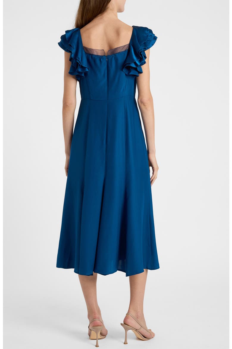 Yeda Fit and Flare Midi Dress in Silk Crepe de Chine, Alternate, color, Electric Blue