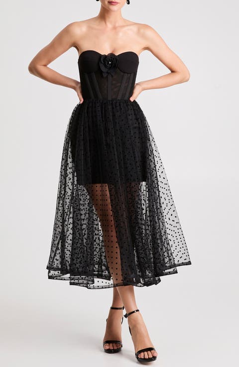 Valen Flocked Strapless Party Dress