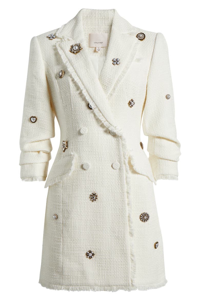 Joel Charm Detail Bouclé Blazer Minidress, Alternate, color, GARDENIA