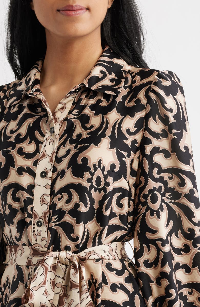 Julia Jordan Print Tie Waist Midi Shirtdress, Alternate, color, 