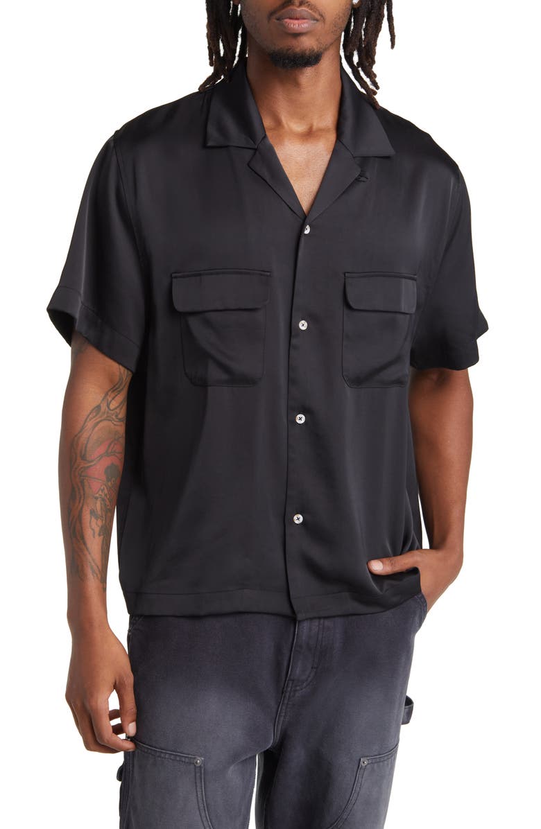 Elwood Short Sleeve Satin Button-Up Bowling Shirt, Main, color, 