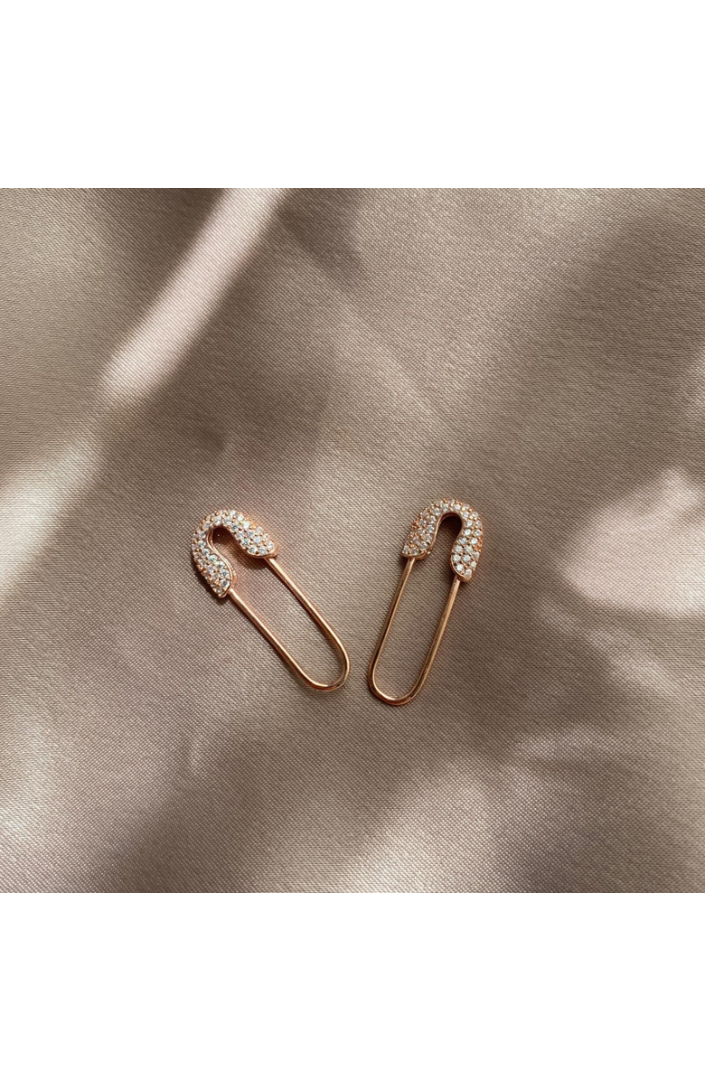 Spero London Pave Safety Pin Earring Jewelled Sterling Silver, Alternate, color, Rose Gold