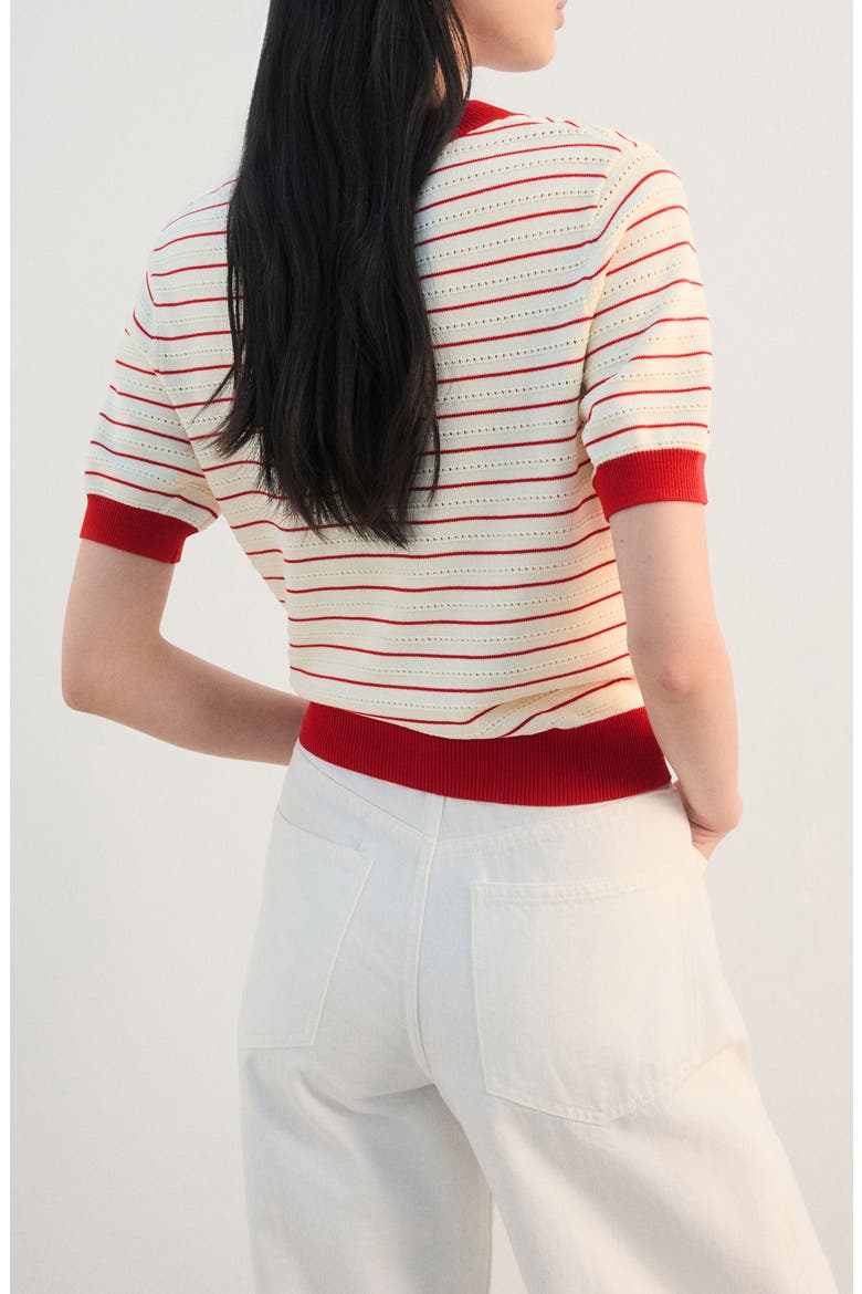 Stripe Short Sleeve Sweater, Alternate, color, RED