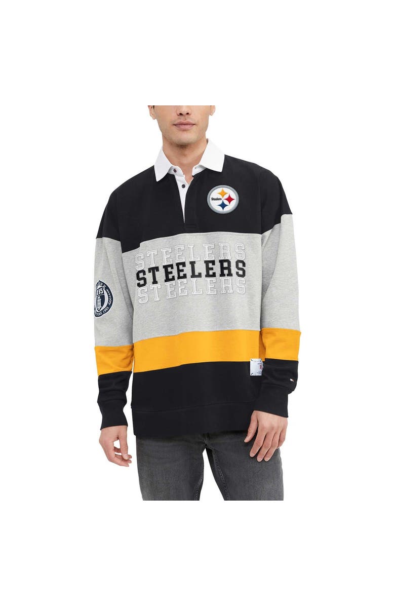 Tommy Hilfiger Men's Tommy Hilfiger Black Pittsburgh Steelers Connor Oversized Rugby Long Sleeve Polo, Main, color,