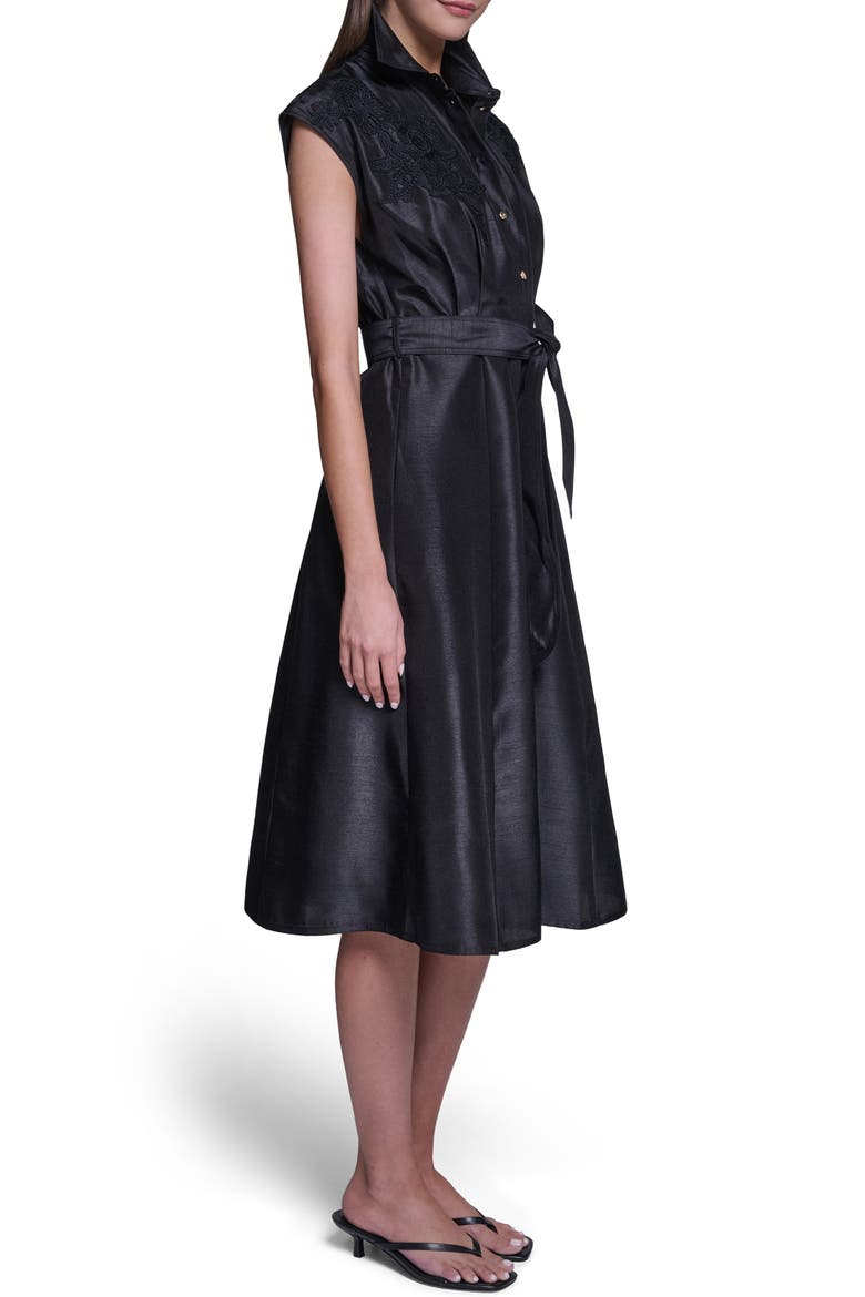 Appliqué Tie Waist Shirtdress, Alternate, color, BLACK