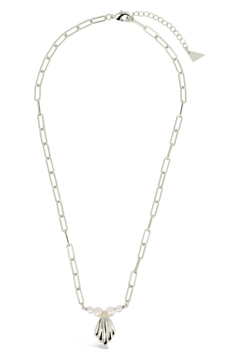 Chérie Faux Pearl Shell Pendant Necklace, Alternate, color, SILVER