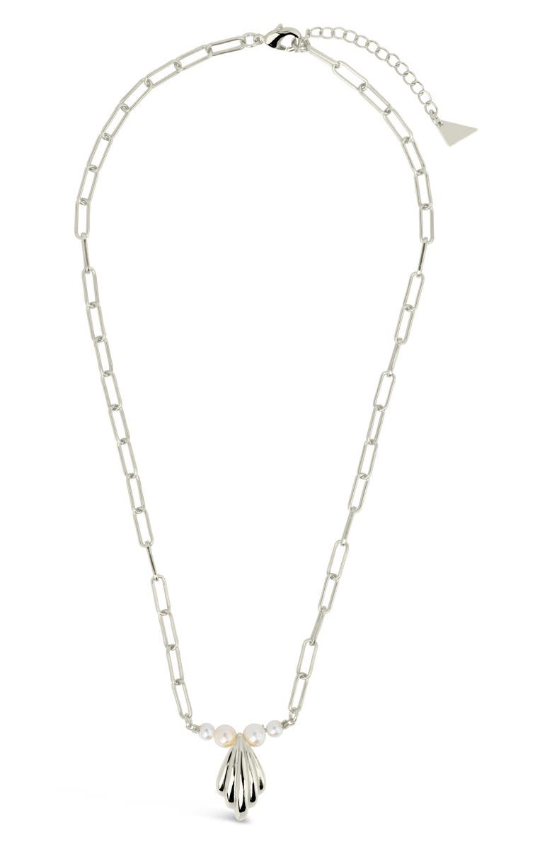 Sterling Forever Chérie Faux Pearl Shell Pendant Necklace, Alternate, color, Silver