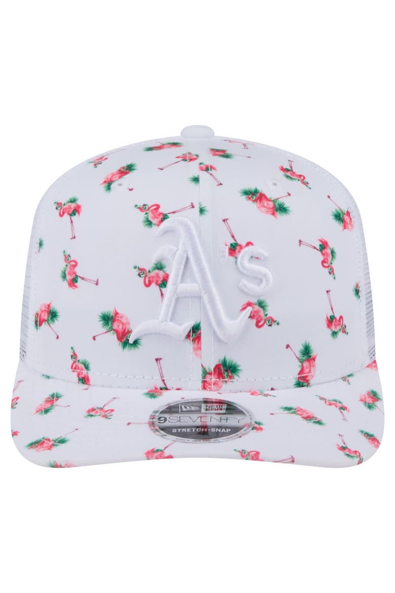 Men's New Era  White Athletics Flamingo Mesh Back 9SEVENTY Stretch-Snap Hat, Alternate, color, White