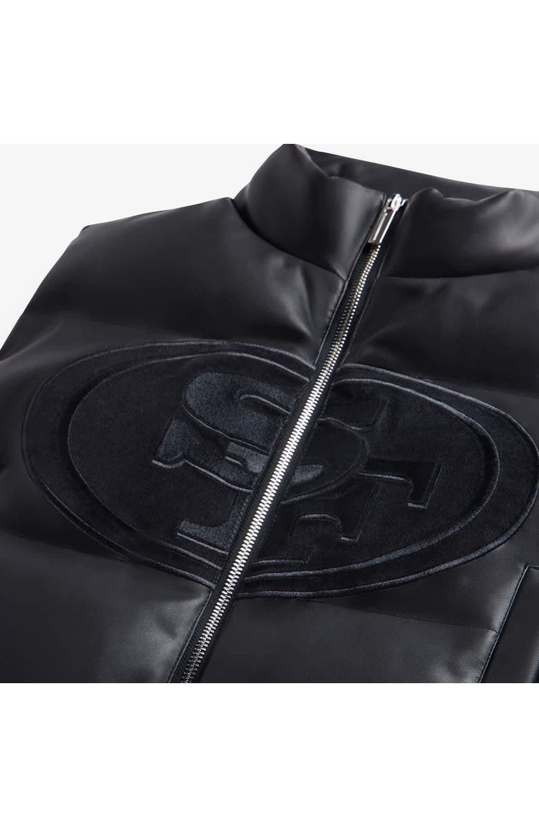 Off Season Women's Black San Francisco 49ers Faux Leather Cropped Puffer Vest, Alternate, color, Black