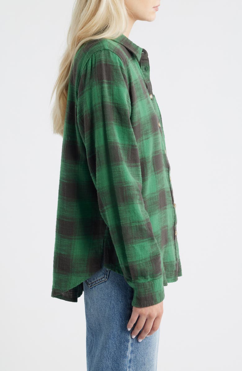 Lucky Brand Clyde Plaid Coton Flannel Button-Up Shirt, Alternate, color, Green Buffalo Check