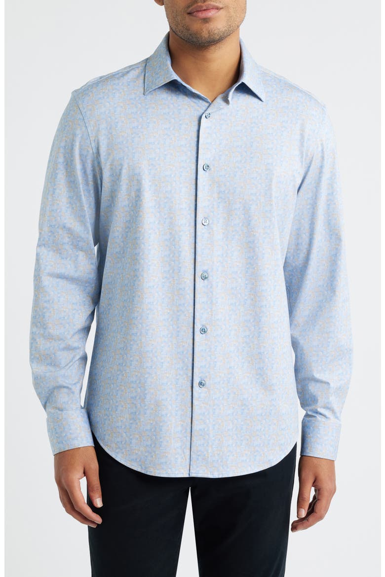Jimmy OoohCotton® Abstract Print Button-Up Shirt, Main, color, AIR BLUE