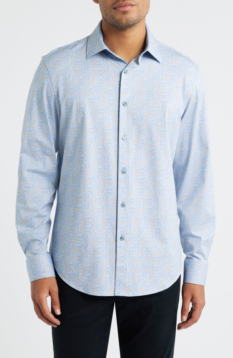 Bugatchi Jimmy OoohCotton<sup>®</sup> Abstract Print Button-Up Shirt, Main, color, Air Blue
