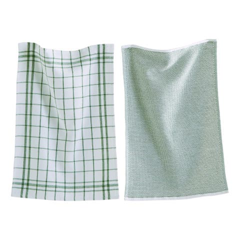Classic Foliage Cotton Dishtowel Set of 2 Green Terry Cloth