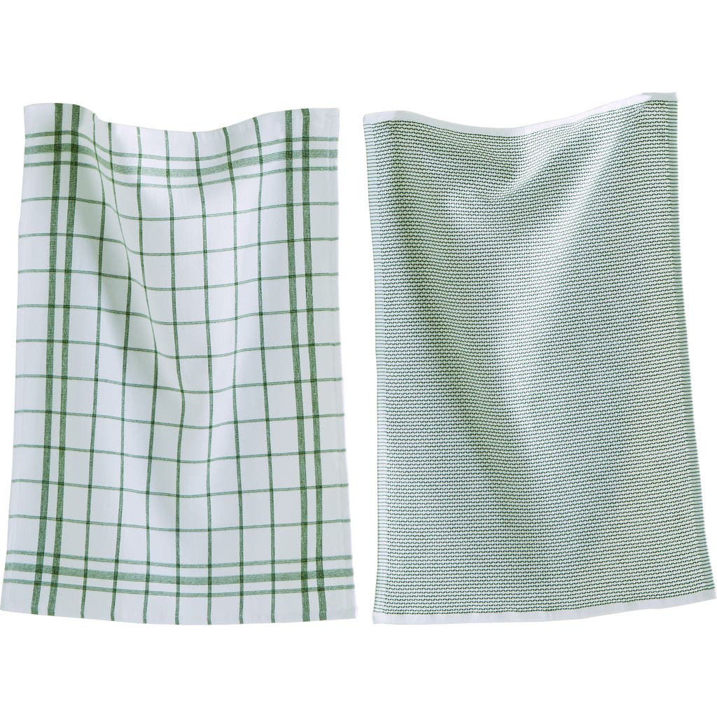 Tag 26l"x18w" Classic Foliage Cotton Set Of 2 Checked And Solid Terry Cloth Dishtowel Kitchen Towel  In Green