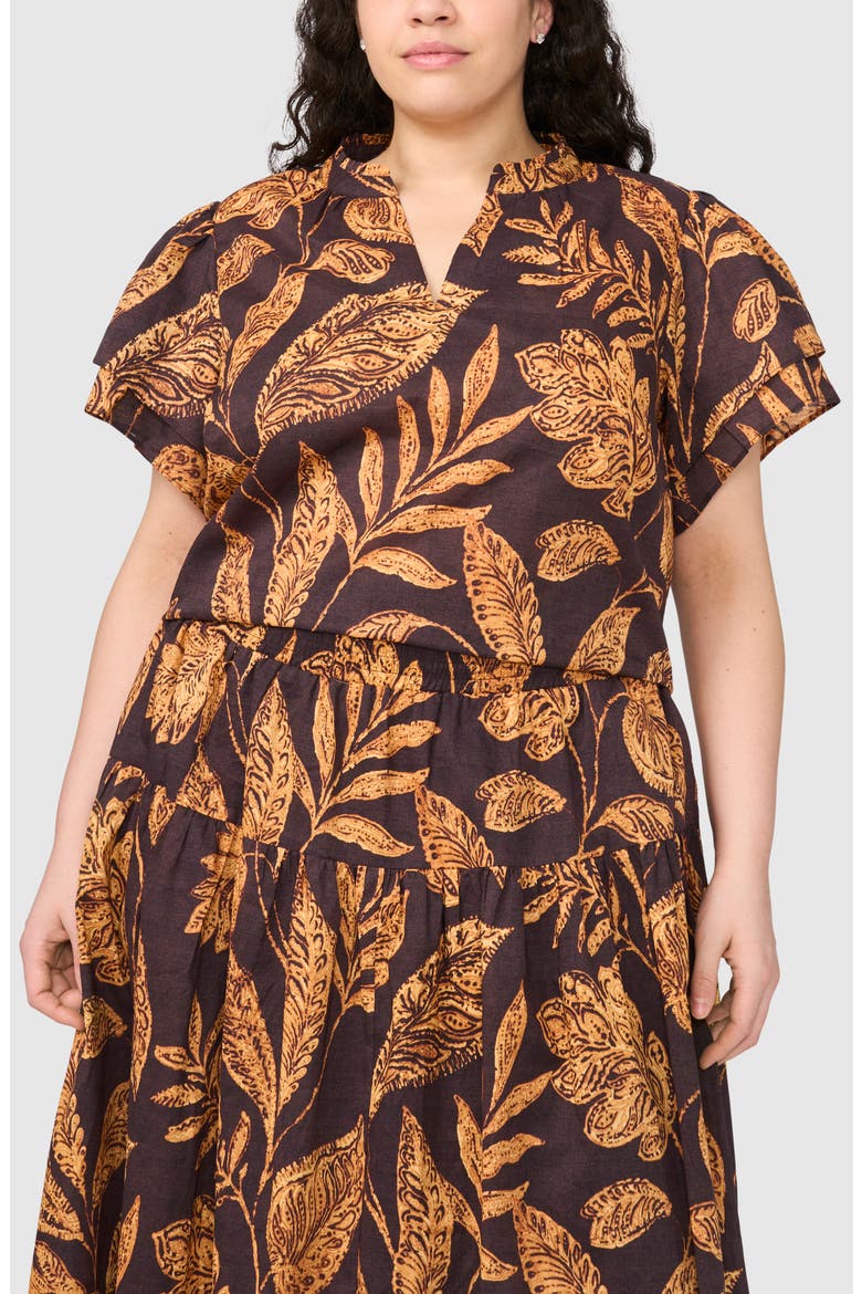 Print Puff Sleeve Top, Main, color, RUM RAISIN
