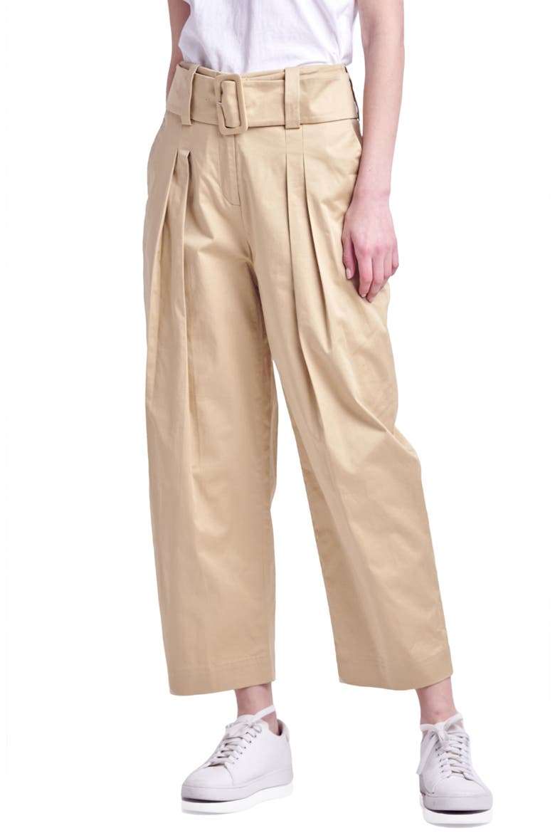 Belted Pleated Pants, Alternate, color, TAN