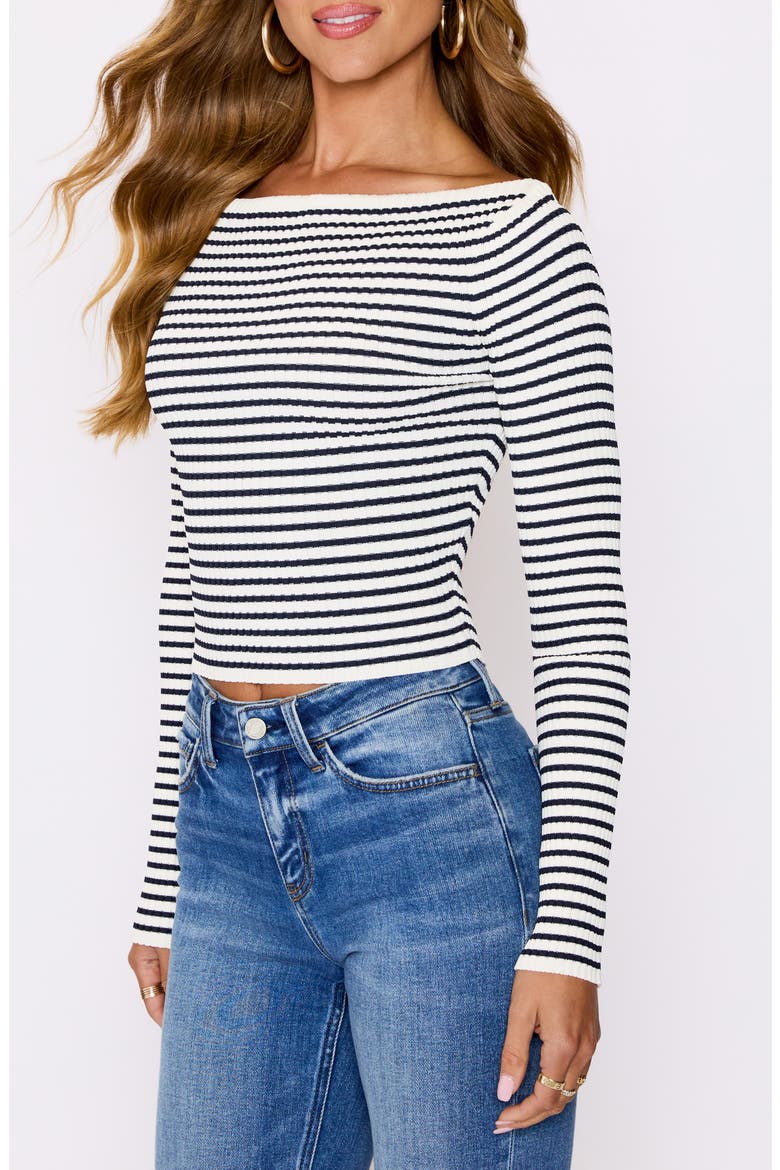 Merci Stripe Off the Shoulder Sweater, Alternate, color, CREAM STRIPE