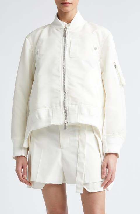 Mixed Media Nylon Twill & Wool Bomber Jacket