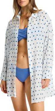 Sea Level Dottie Cruise Polka Dot Cover-Up Shirt