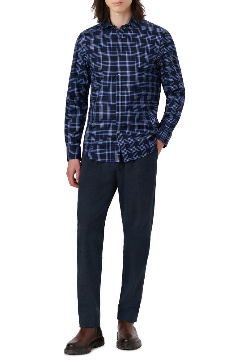 Classic Fit Plaid Stretch Cotton Button-Up Shirt, Alternate, color, NAVY