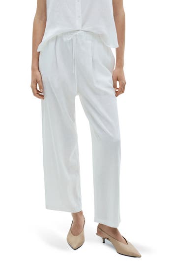 Mango Flowing Tie Waist Wide Leg Pants In White