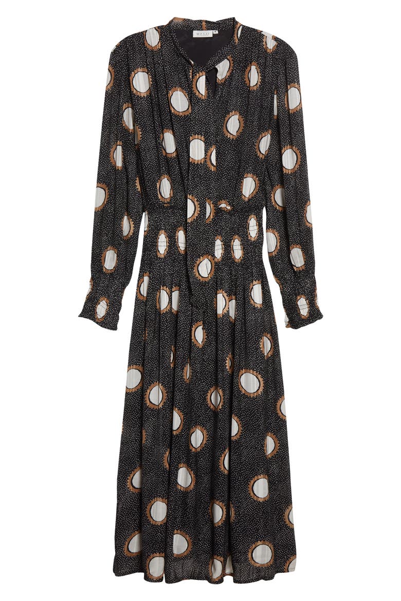 Nomina Smocked Waist Long Sleeve Midi Dress, Alternate, color, RUBBER