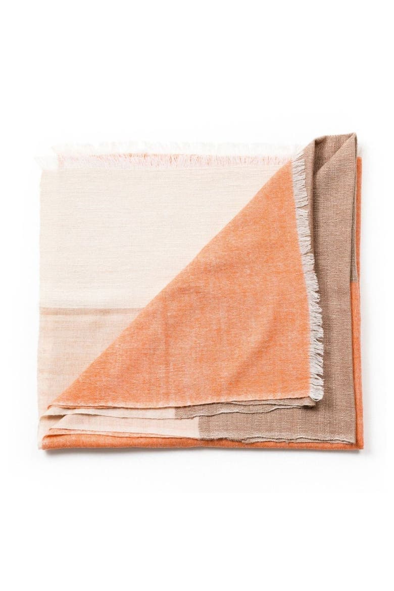 Chestnut Orange Cream Brown Color Block Handwoven Soft Merino Throw, Alternate, color, Brown/Orange