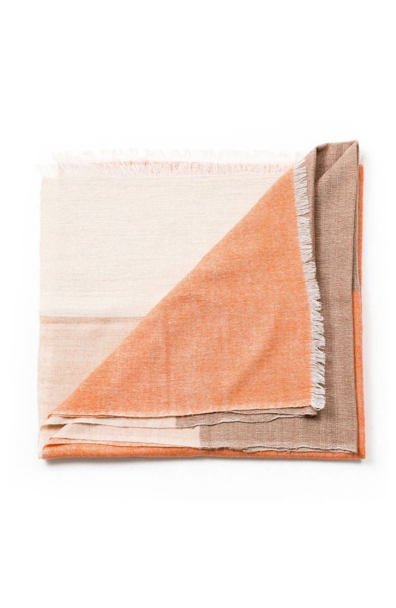Studio Variously Chestnut Orange Cream Brown Color Block Handwoven Soft Merino Throw, Alternate, color, Brown/Orange