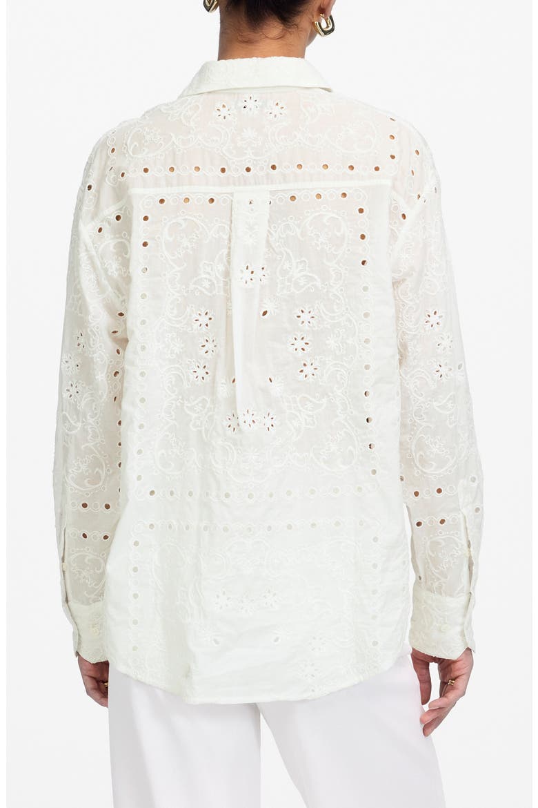 Eyelet Oversize Button-Up Shirt, Alternate, color, WHITE