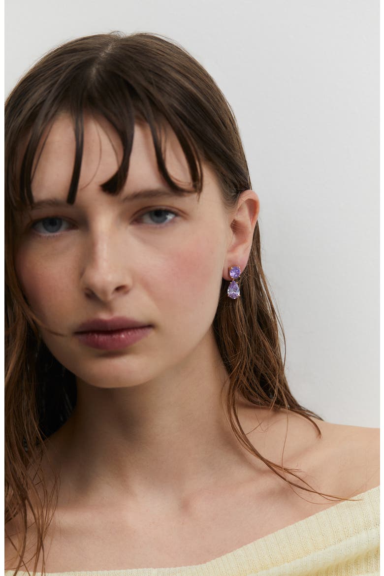 Maiden Cubic Zirconia Drop Earrings, Alternate, color, GOLD/ LAVENDAR