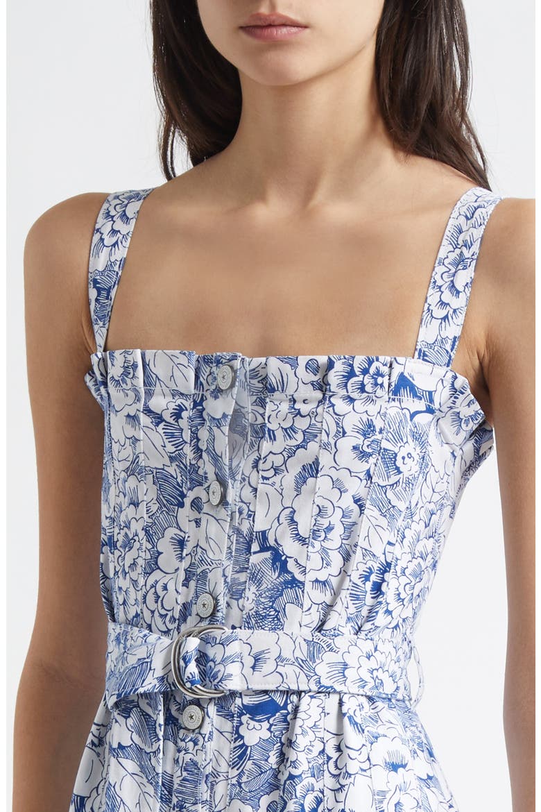 Floral Print A-Line Dress, Alternate, color, WHITE/ DARK CERULEAN