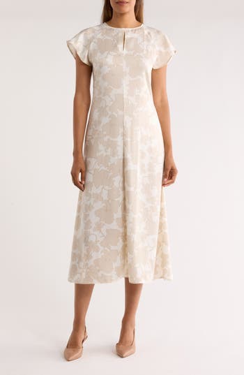 Nordstrom Rack Flutter Sleeve Keyhole Dress In Neutral
