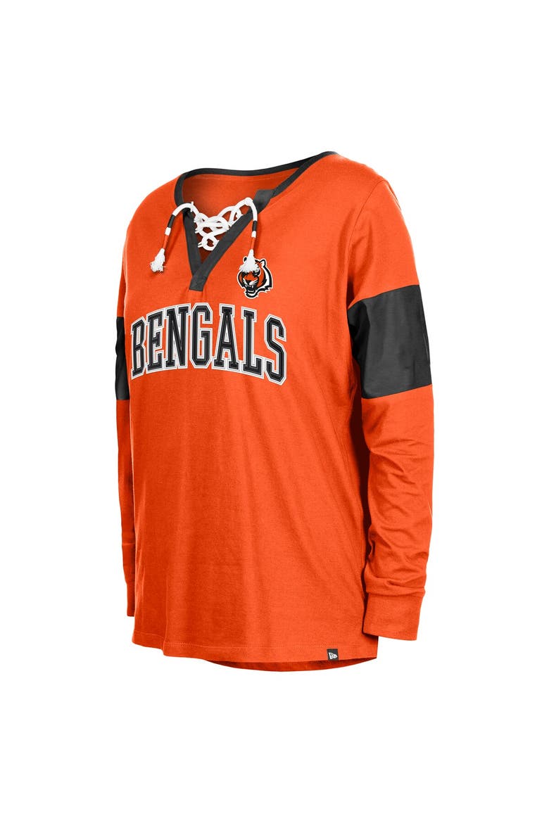 Women's New Era Orange Cincinnati Bengals Lace-Up Notch-Neck Long Sleeve T-Shirt, Alternate, color, Orange