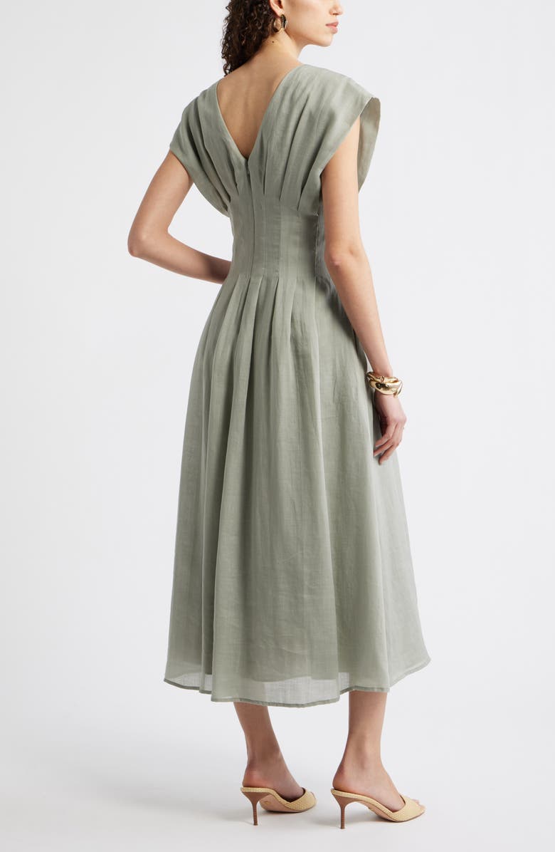 Nordstrom Pleat Waist A-Line Dress, Alternate, color, Green Chaparral