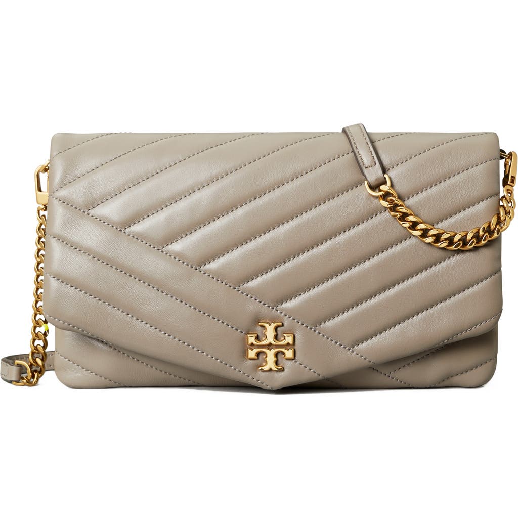Tory Burch Kira Chevron Quilted Leather Clutch In Gray