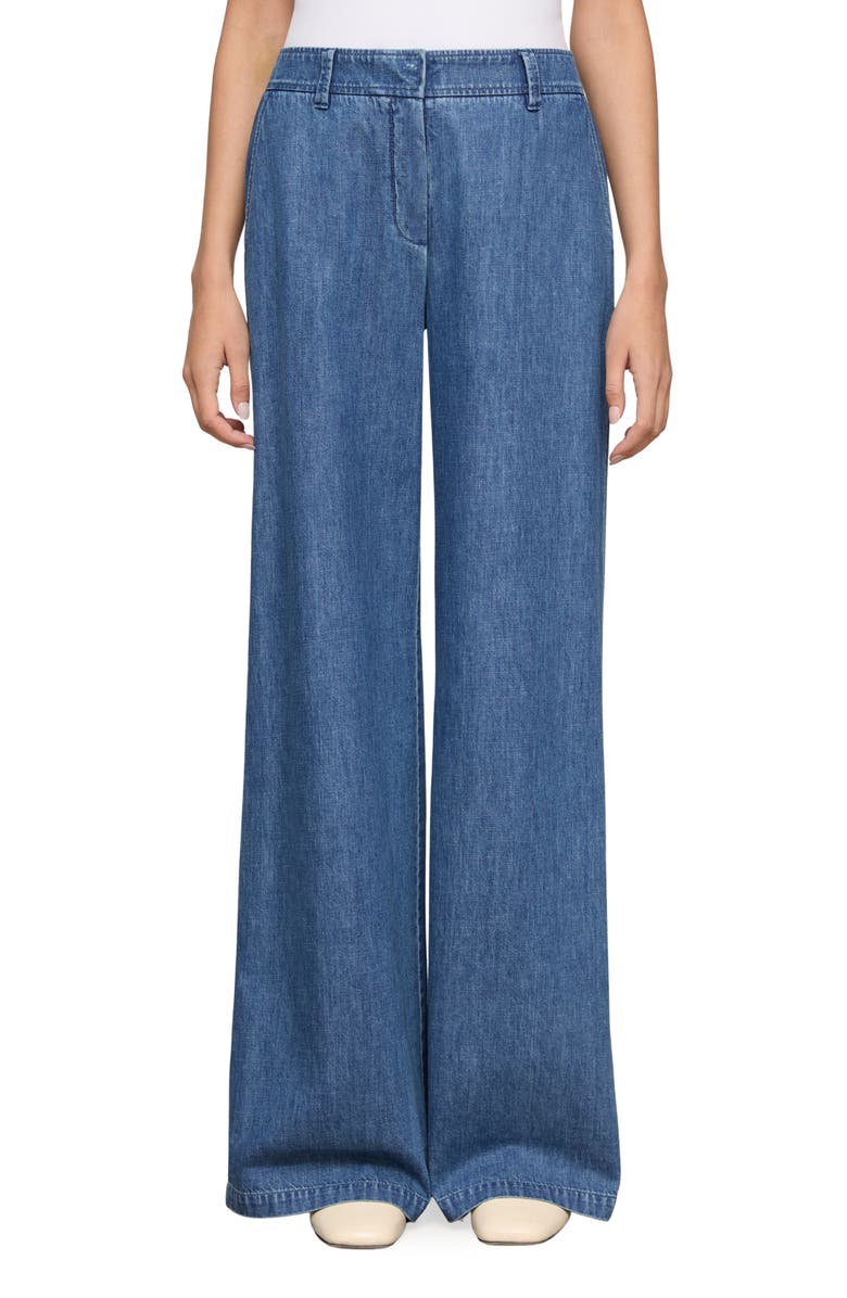 Lafayette 148 New York Charles Wide Leg Chambray Pants, Main, color, Faded Skyline