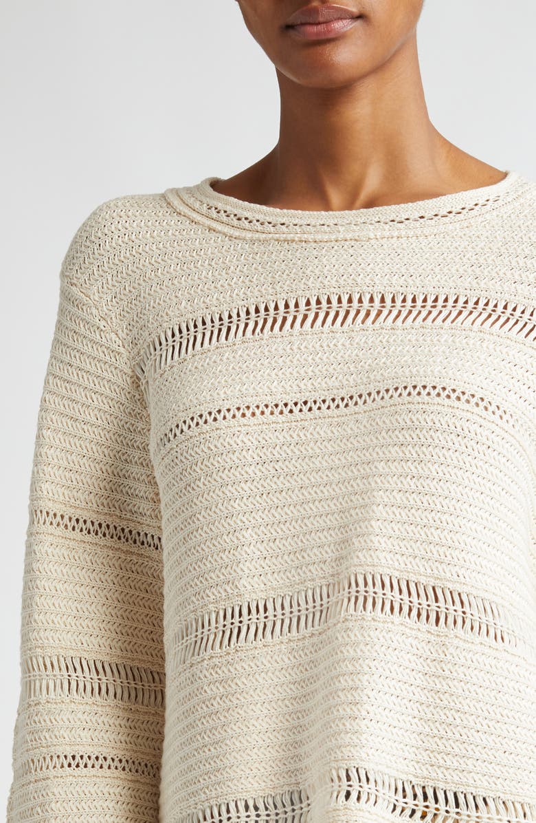 Isabel Marant Étoile Azilis Open Stitch Fringe Cotton Crewneck Sweater, Alternate, color, Ecru
