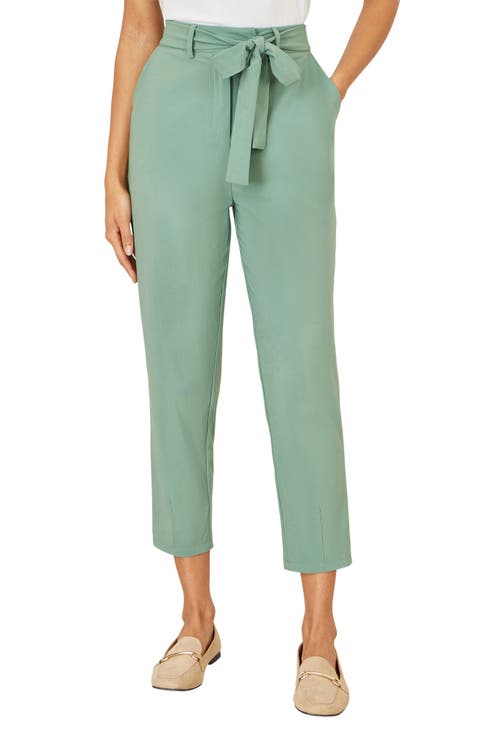 Stretch Tie-Belt Capri Pants