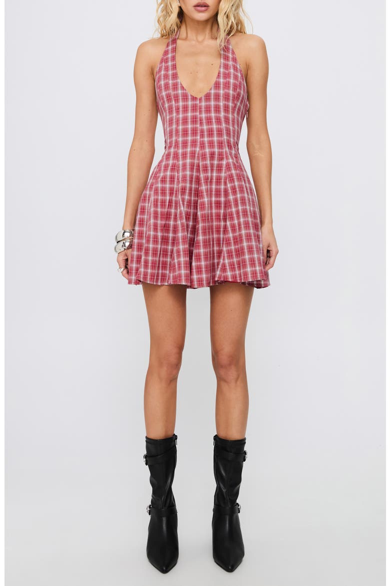 Out of Nowhere Halter Minidress, Main, color, RED CHECK